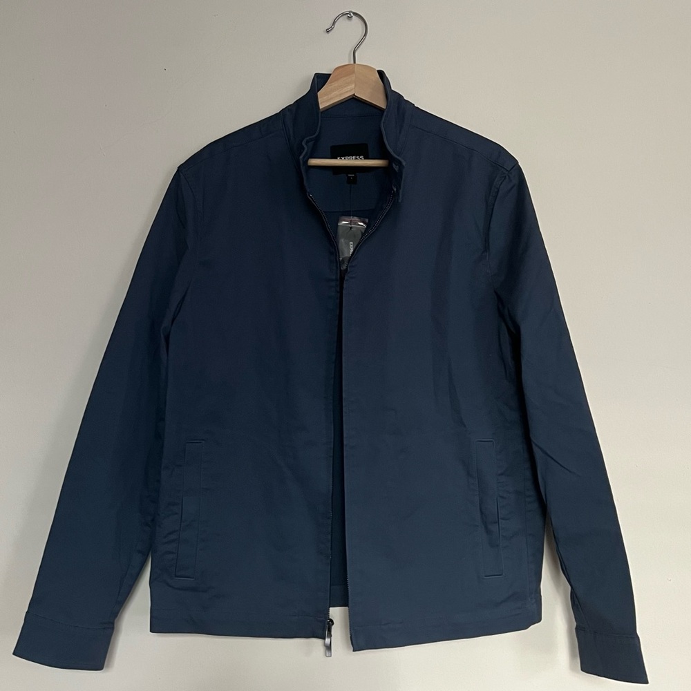 NEW WITH TAGS Express Blue Stretch Modern Chino Bomber Jacket